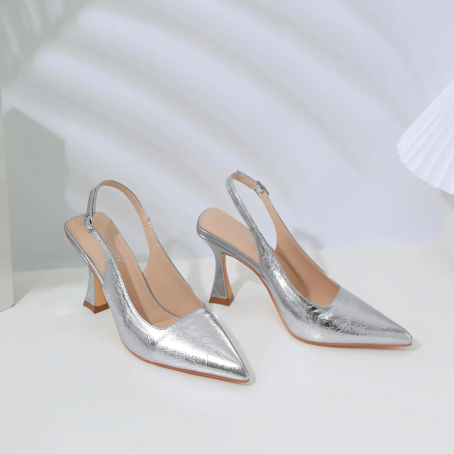 Susanny Slingback Kitten Heels Elegant Dressy Pumps for Women Closed Pointy Toe Sexy Chunky High Heels Wedding Bride Prom Party Dress Shoes