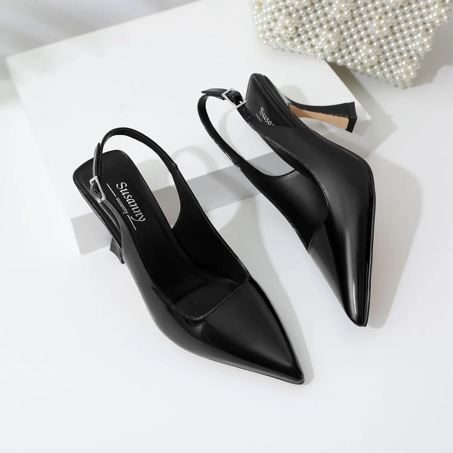 Susanny Slingback Kitten Heels Elegant Dressy Pumps for Women Closed Pointy Toe Sexy Chunky High Heels Wedding Bride Prom Party Dress Shoes