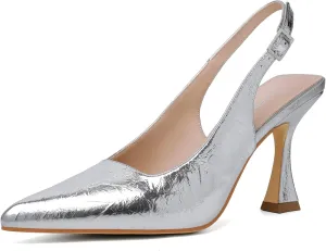 Susanny Slingback Kitten Heels Elegant Dressy Pumps for Women Closed Pointy Toe Sexy Chunky High Heels Wedding Bride Prom Party Dress Shoes