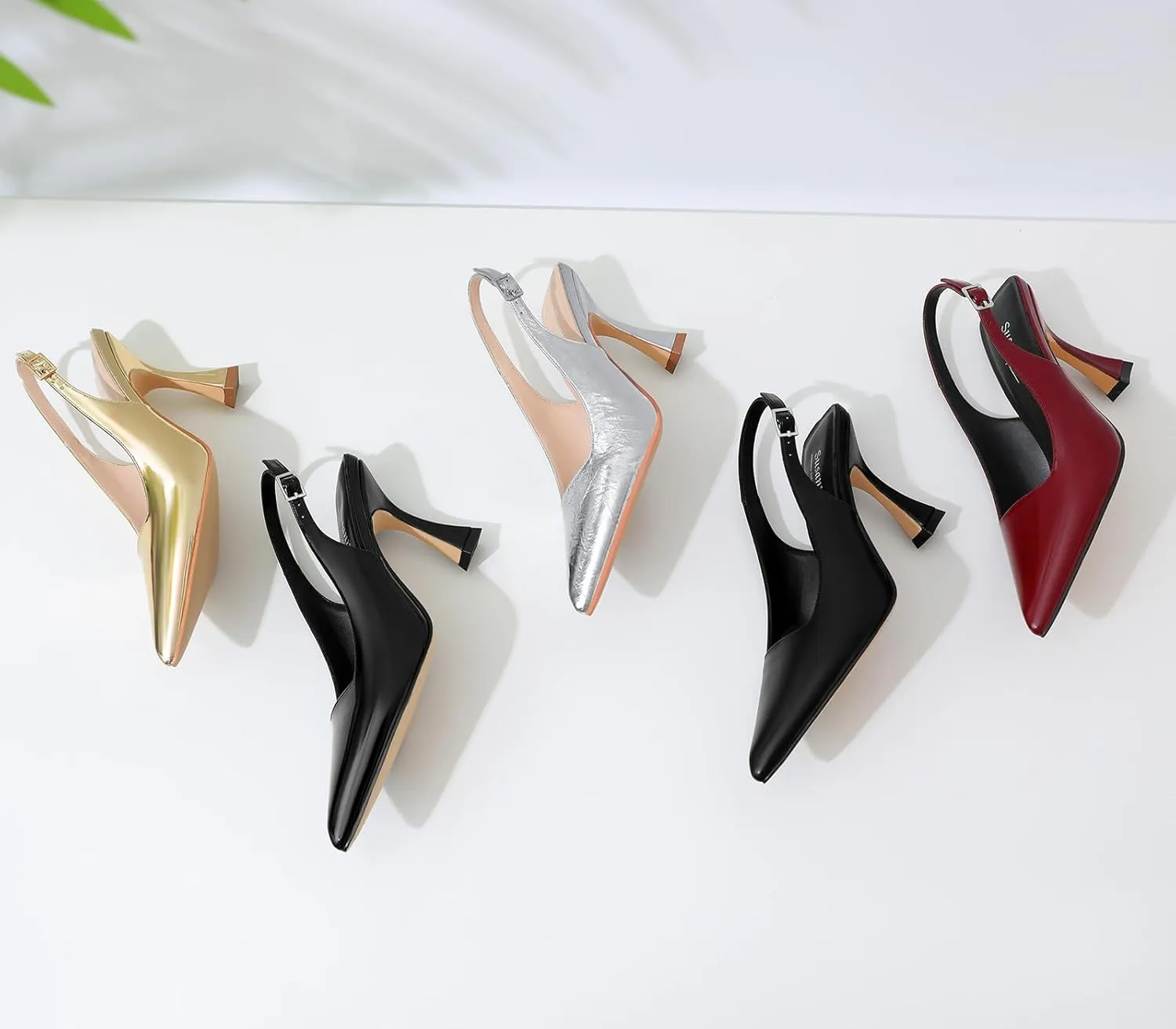 Susanny Slingback Kitten Heels Elegant Dressy Pumps for Women Closed Pointy Toe Sexy Chunky High Heels Wedding Bride Prom Party Dress Shoes