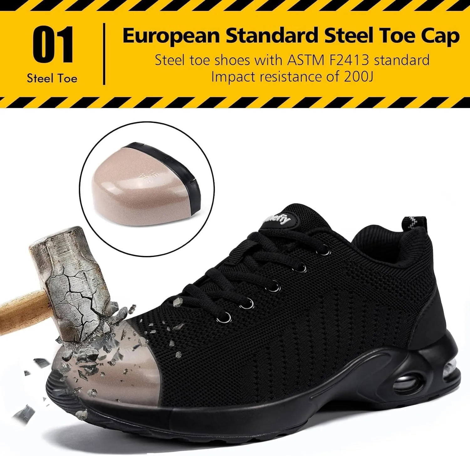 Tinefiy Steel Toe Shoes for Women Lightweight Safety Shoes Air Cushion Comfortable Slip Resistant Indestructible Womens Puncture Proof Work Shoe