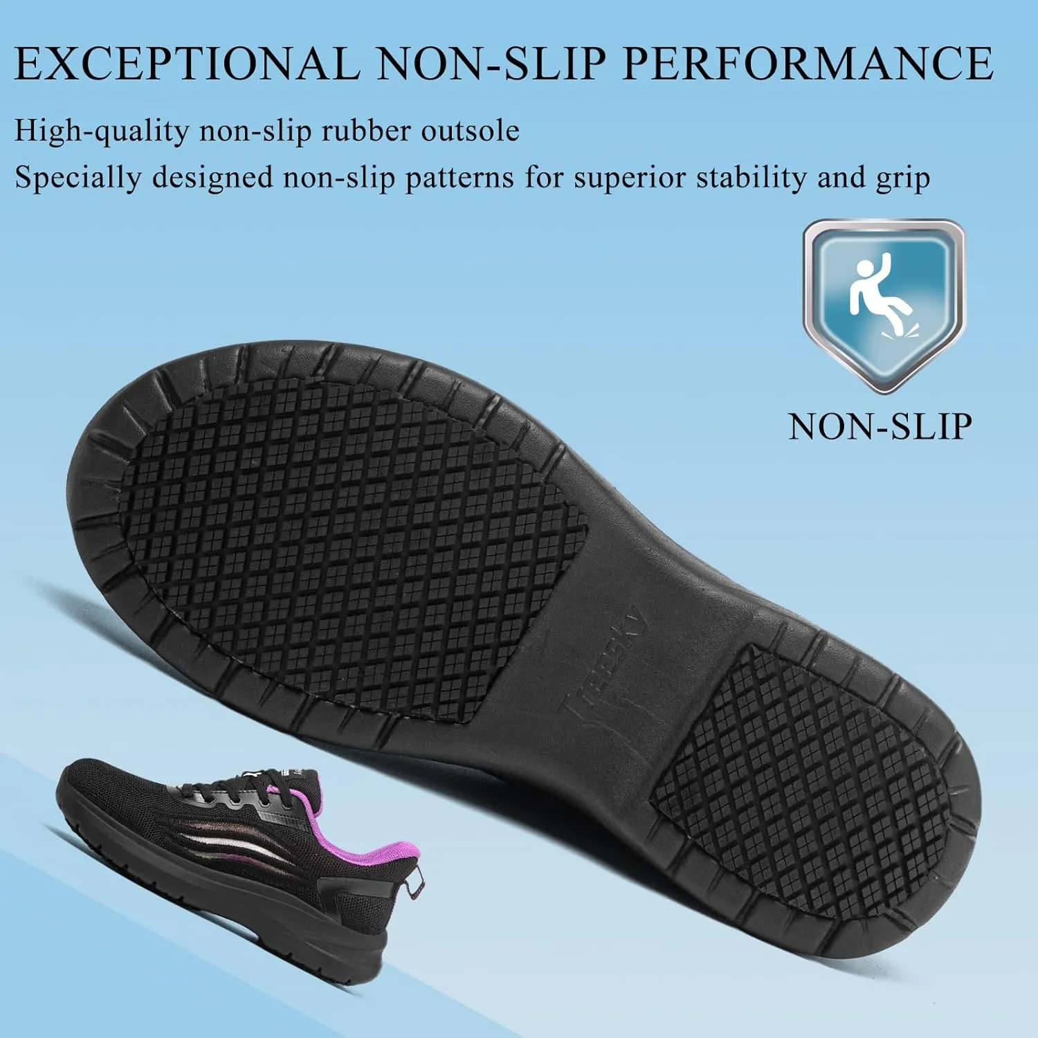 Treesky Non Slip Work Shoes for Women in Food Service - Slip Resistant, Comfortable & Lightweight Sneakers, Suitable for Restaurant, Kitchen & Nursing Crews