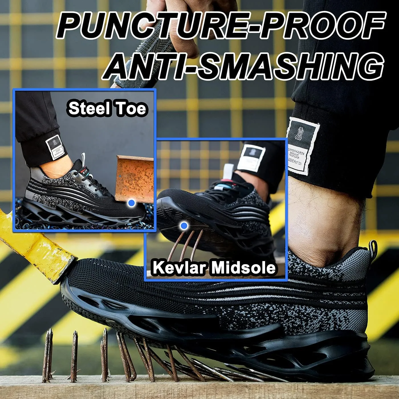 U-lite Breathable Lightweight Mesh Safety Work Shoes for Men Women, Anti-Smash Puncture-Proof Indestructible Industrial Construction Sneakers