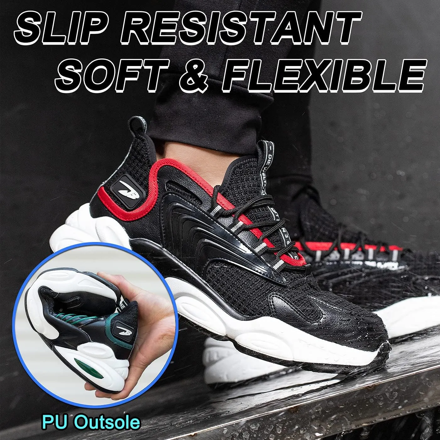 U-lite Breathable Safety Work Shoes for Men Women, Splash Resistant Anti-Smash Puncture-Proof Indestructible Industrial Construction Sneakers