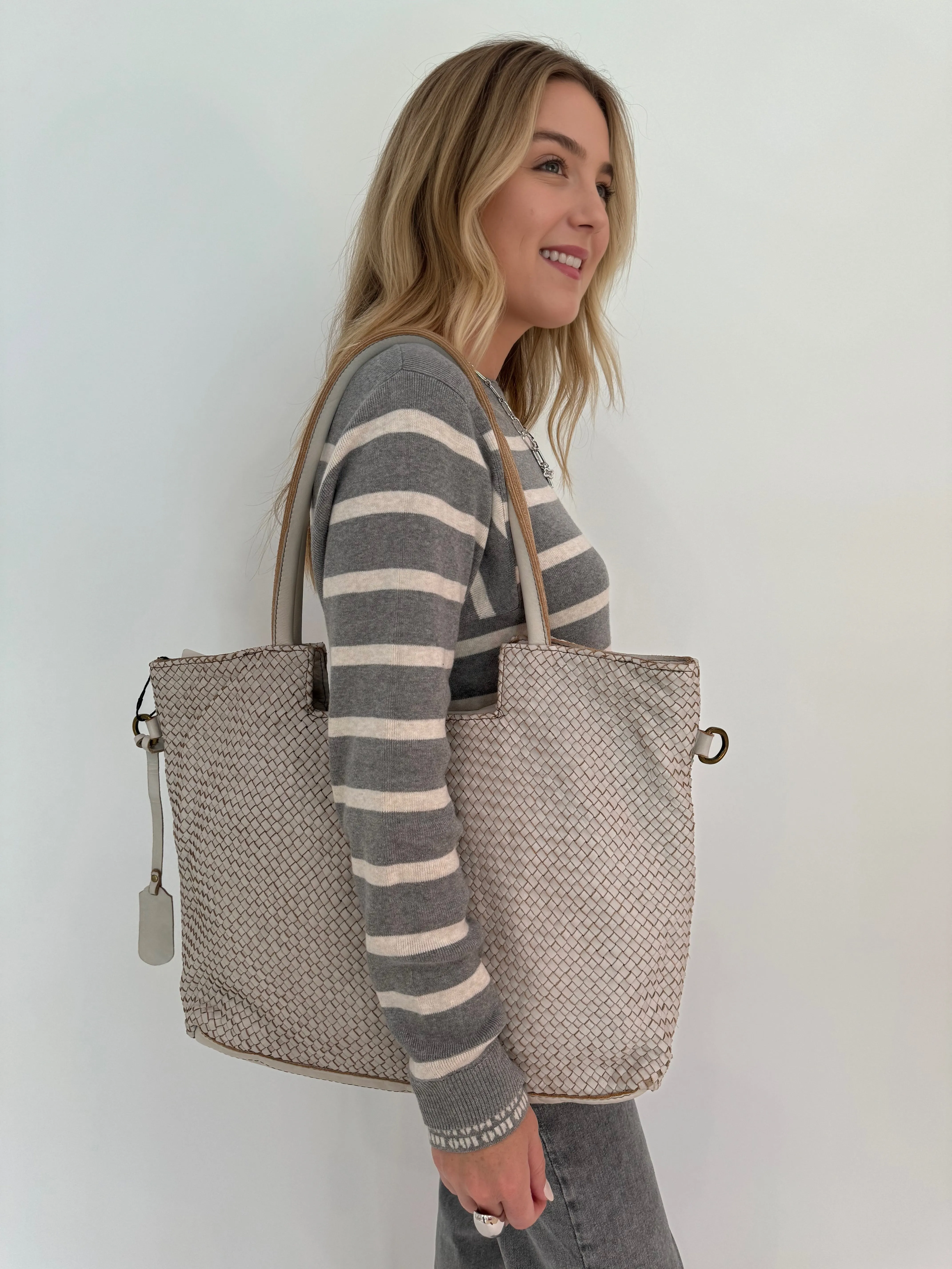Veronica Woven Tote Bag - Beige