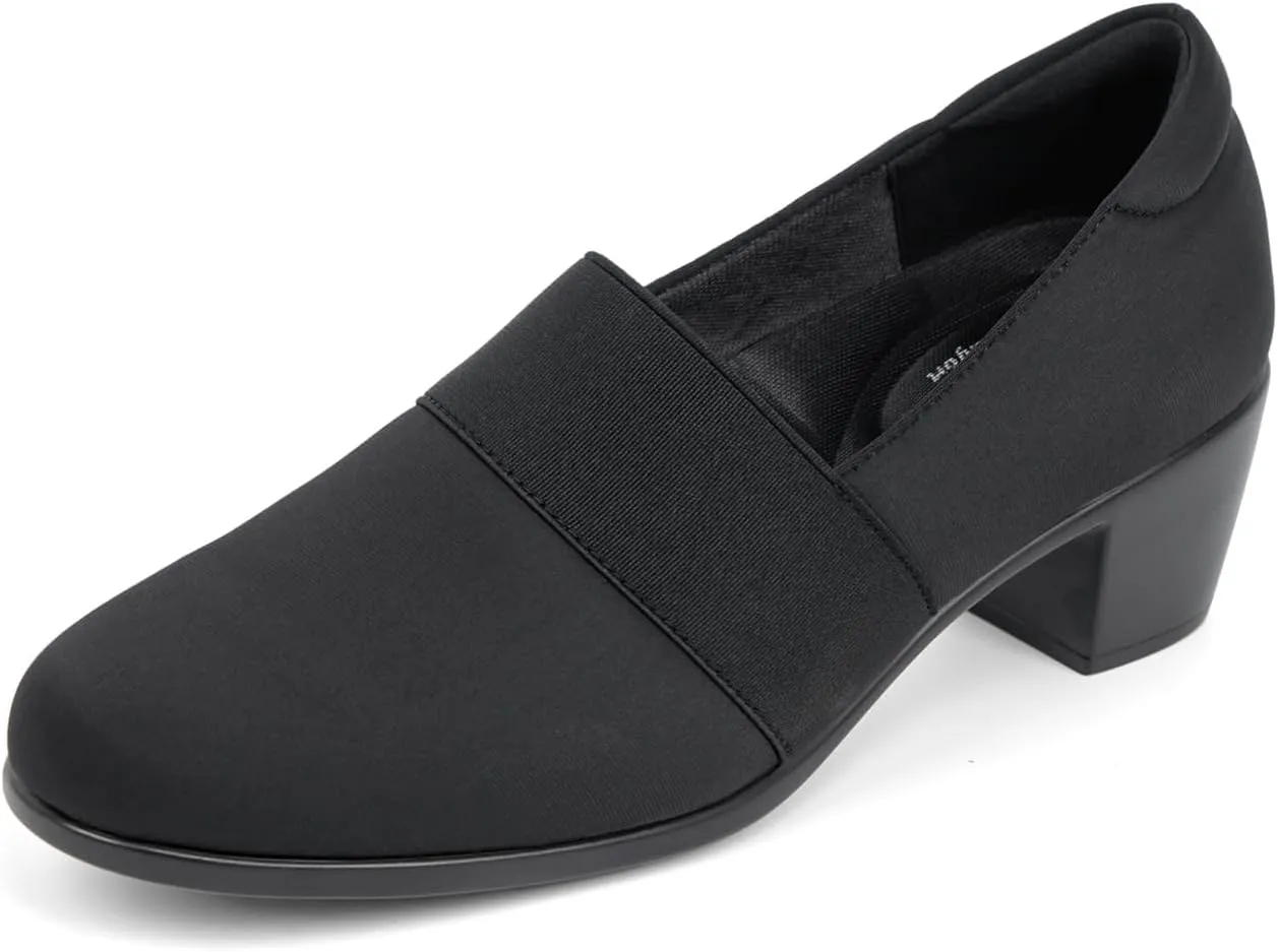 VJH confort Womens Heeled Shoes, Comfortable Elastic Low Block Chunky Heels Pumps
