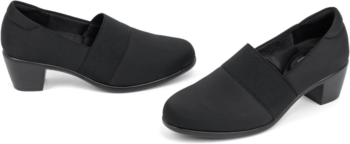 VJH confort Womens Heeled Shoes, Comfortable Elastic Low Block Chunky Heels Pumps