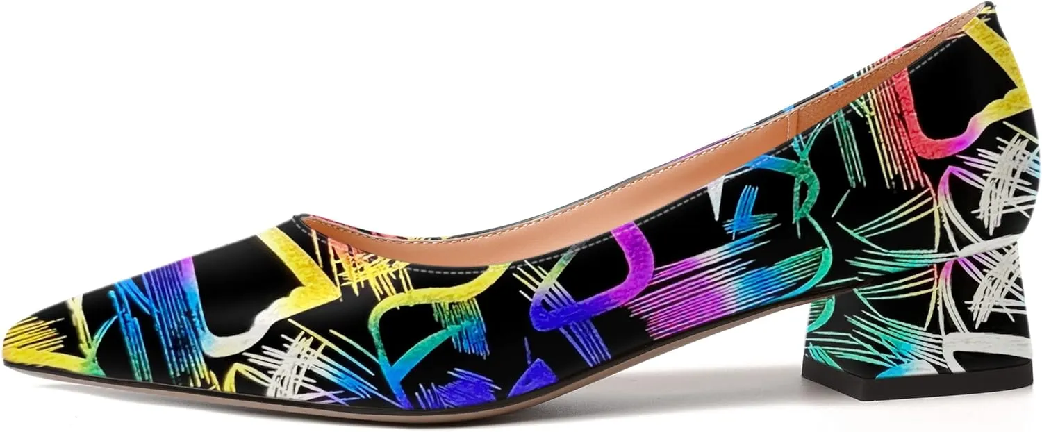 WAYDERNS Womens Dress Patent Pointed Toe Slip On Wedding Chunky Low Heel Pumps Shoes 1.5 Inch