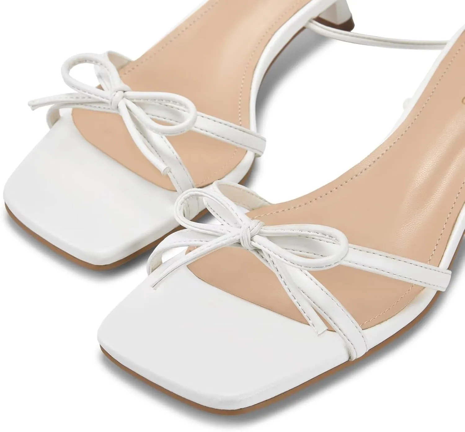 wetkiss Women's Lace up Bow Kitten Heeled Sandals Square Open Toe Heels Comfort Dress Wedding Party Shoes