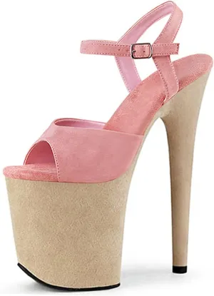 WOilERQ Women Ankle Strap Sandals Peep Open Toe Stiletto High Heel Party Dress Shoes 7.8Inch Color Block Suede Platform Stripper Prom Sandals,Pink,6.5