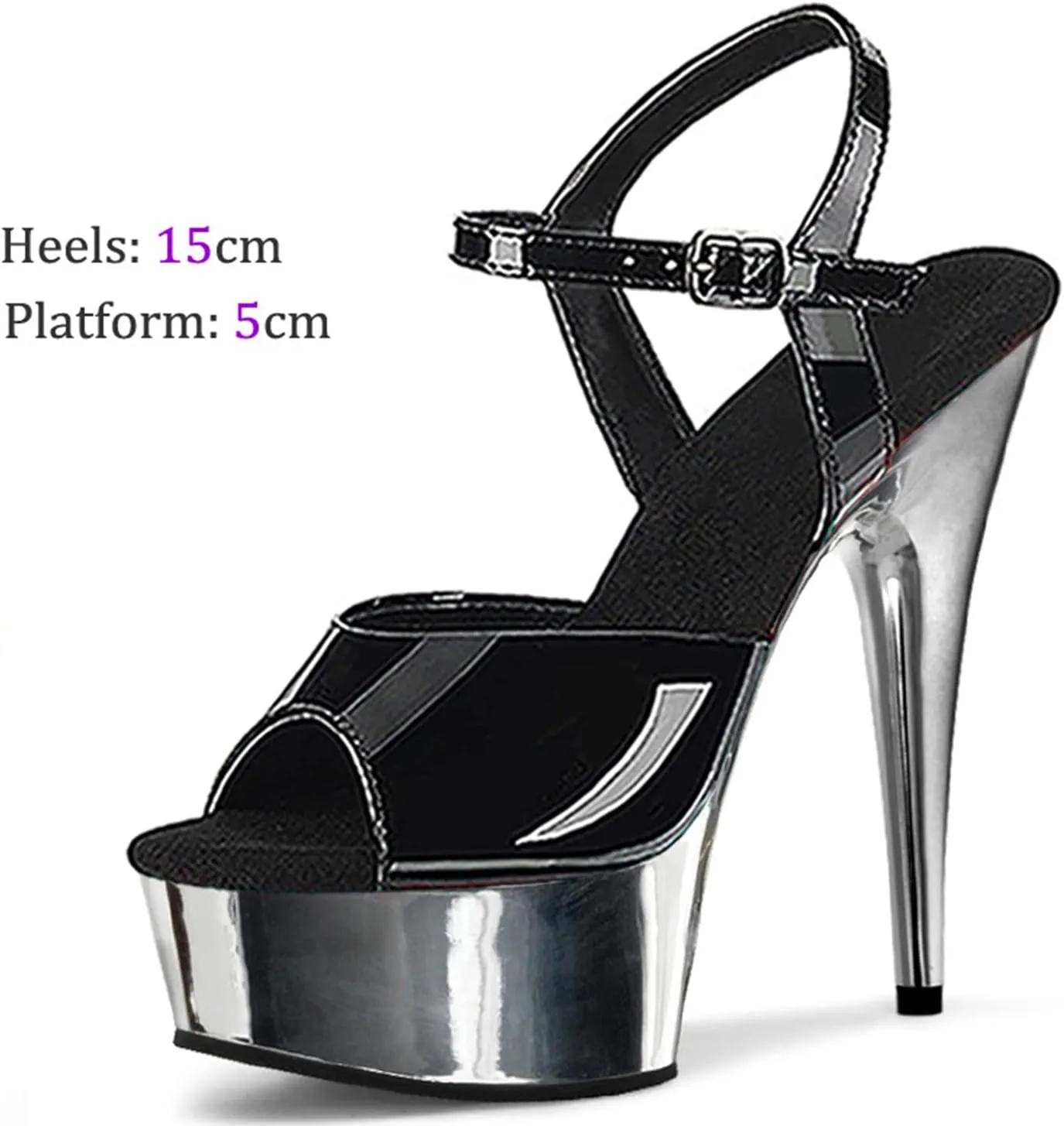WOilERQ Women's Color Block high Heel Sandals Peep Open Toe Platform Sandals Ankle Straps Dress Shoes for Sexy Nightclub Pole Dancing Stripper Club 5.9 Inch