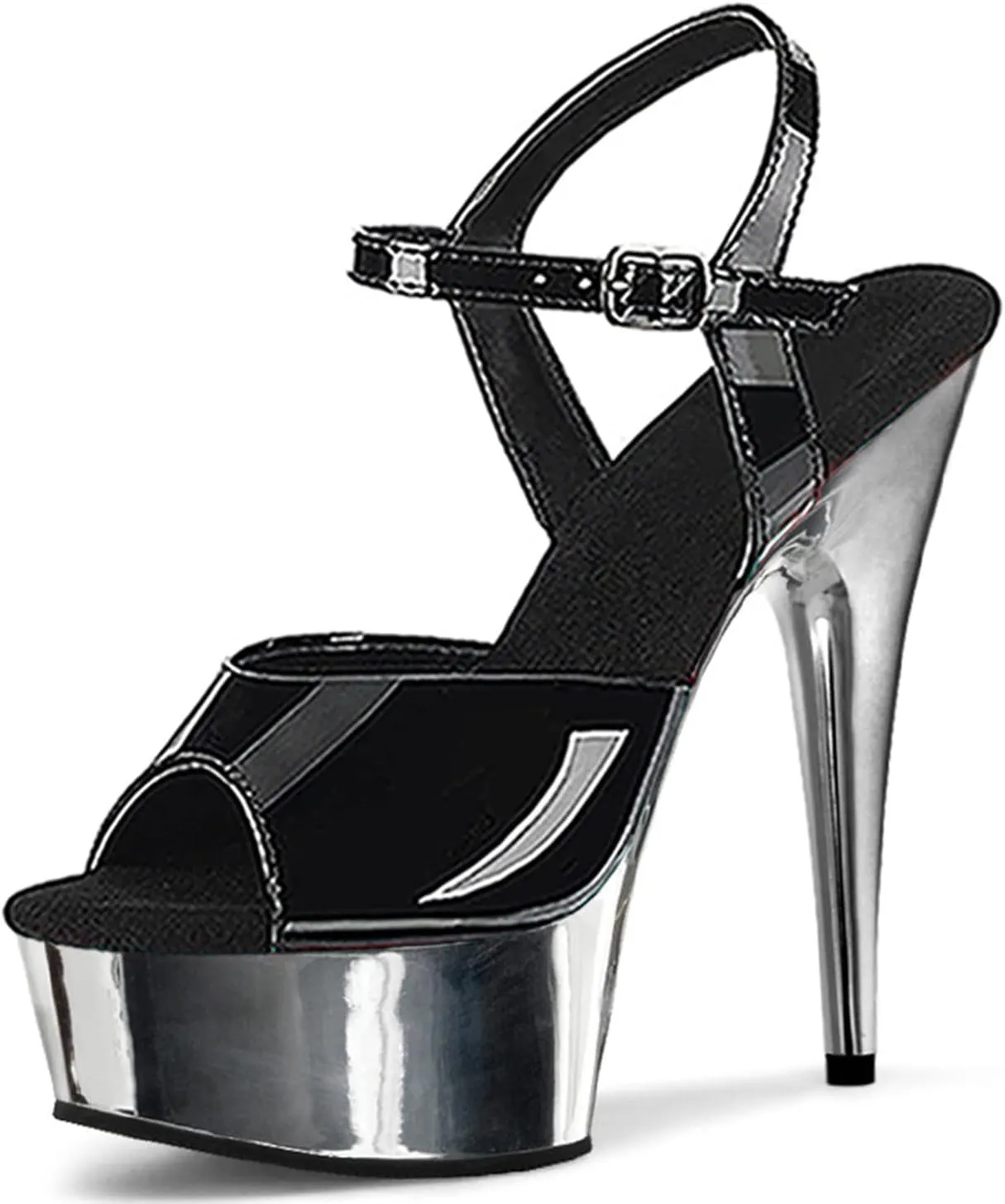 WOilERQ Women's Color Block high Heel Sandals Peep Open Toe Platform Sandals Ankle Straps Dress Shoes for Sexy Nightclub Pole Dancing Stripper Club 5.9 Inch