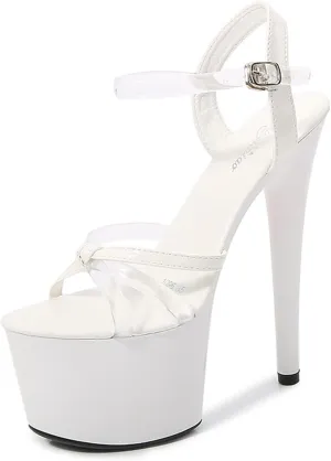 WOilERQ Women's Open Toe Platform High Heeled Sandals Stiletto Dress High Heels Shoes with Transparent Ankle Straps Slingback Summer Sandals for Sexy Prom Dressing Party