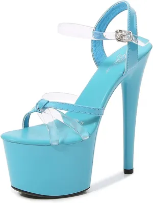 WOilERQ Women's Open Toe Platform High Heeled Sandals Stiletto Dress High Heels Shoes with Transparent Ankle Straps Slingback Summer Sandals for Sexy Prom Dressing Party