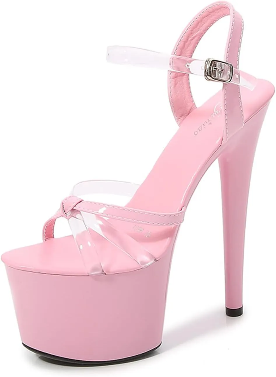 WOilERQ Women's Open Toe Platform High Heeled Sandals Stiletto Dress High Heels Shoes with Transparent Ankle Straps Slingback Summer Sandals for Sexy Prom Dressing Party