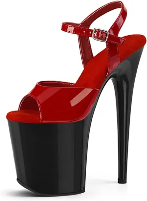 WOilERQ Women's Platform Sandals Ankle Strap 7.8" Stiletto High Heels Sexy Patent Leather Open Toe Dress Shoes for Stripper Club Pole Dancing Wedding Party