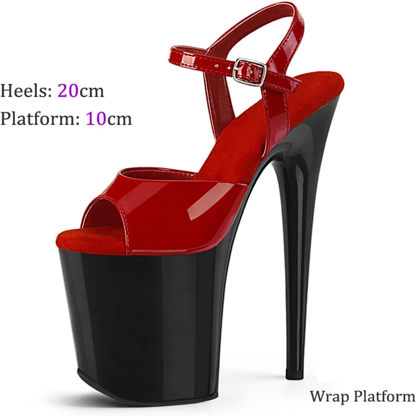 WOilERQ Women's Platform Sandals Ankle Strap 7.8" Stiletto High Heels Sexy Patent Leather Open Toe Dress Shoes for Stripper Club Pole Dancing Wedding Party