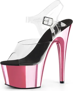 WOilERQ Women's Platform Stiletto Heels Shoes Peep Toe Pumps 6.7 inch Heels PVC Clear Ankle Straps Sandals for Sexy Dress Wedding Party Pole Dancing