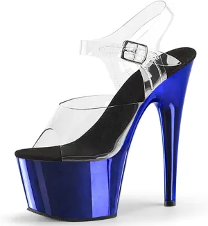 WOilERQ Women's Platform Stiletto Heels Shoes Peep Toe Pumps 6.7 inch Heels PVC Clear Ankle Straps Sandals for Sexy Dress Wedding Party Pole Dancing