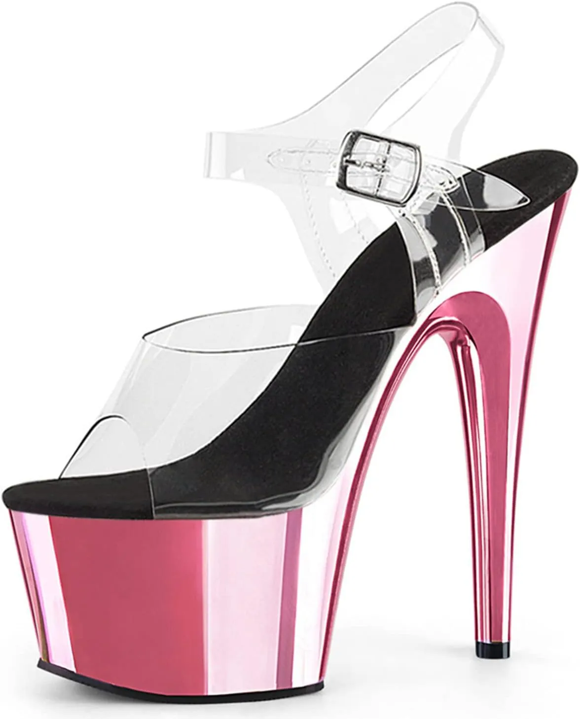 WOilERQ Women's Platform Stiletto Heels Shoes Peep Toe Pumps 6.7 inch Heels PVC Clear Ankle Straps Sandals for Sexy Dress Wedding Party Pole Dancing