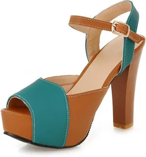 WOilERQ Women's Sandals Simple Splicing Slim High Heel Summer Fish Mouth with High Heels Buckle Open Toe Outdoor High Heel Sandals Platform Evening Dress Casual Pump Sandal Shoes,Green,35
