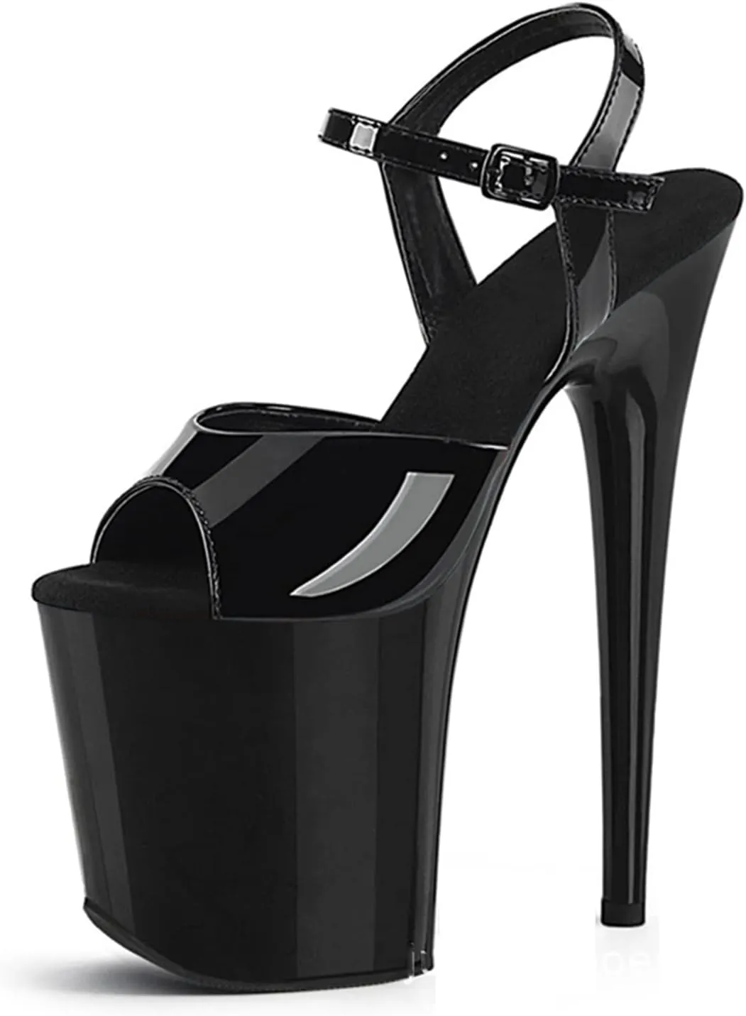 WOilERQ Womens Sexy Patent Leather Sandals Platform Open Toe Ankle Strap Heeled Sandals Evening Dress Shoes with 7.8inch Stiletto Heels for Stripper Club Party,Black,5.5