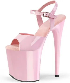 WOilERQ Womens Sexy Patent Leather Sandals Platform Open Toe Ankle Strap Heeled Sandals Evening Dress Shoes with 7.8inch Stiletto Heels for Stripper Club Party,Pink,10.5