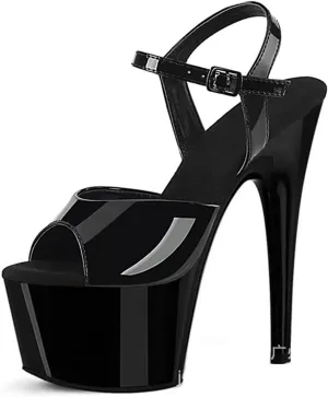 WOilERQ Women's Stiletto Heels Open Toe Platform High Heels Sandals Sexy Patent Leather Ankle Strap Dress Shoes for Prom Dressing Party 6.7 Inch,Black,10.5