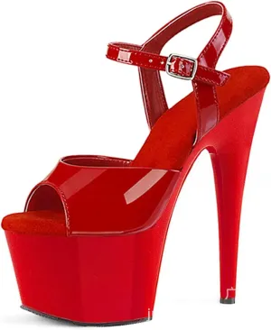 WOilERQ Women's Stiletto Heels Open Toe Platform High Heels Sandals Sexy Patent Leather Ankle Strap Dress Shoes for Prom Dressing Party 6.7 Inch,Red,5.5