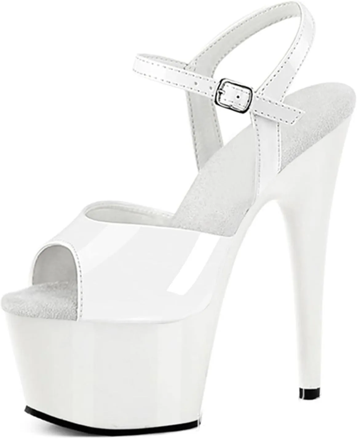 WOilERQ Women's Stiletto Heels Open Toe Platform High Heels Sandals Sexy Patent Leather Ankle Strap Dress Shoes for Prom Dressing Party 6.7 Inch,White,5.5