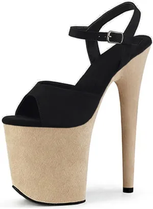 Women Ankle Strap Sandals Peep Open Toe Stiletto High Heel Party Dress Shoes 7.8Inch Color Block Suede Platform Stripper Prom Sandals,Black,10.5