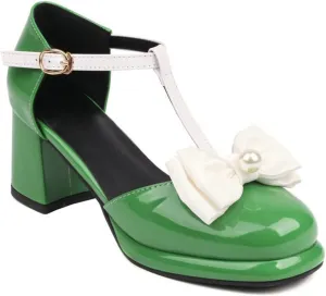 Women Closed Toe Sandals Platform Mary Jane Pumps T-Strap Bow Chunky Block Heel Fashion Dress Shoes