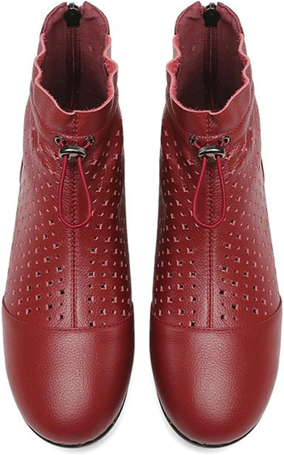Women Leather Cutout Dress Booties Summer Round Toe Comfy Breathe Wedge Softsole Back Zip Casual Short Ankle Boots Granny Boots