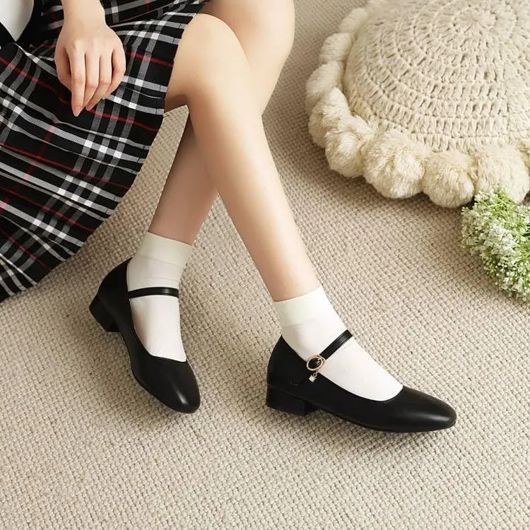 Women Mary Jane Pumps Square Toe Low Block Heels for Office College
