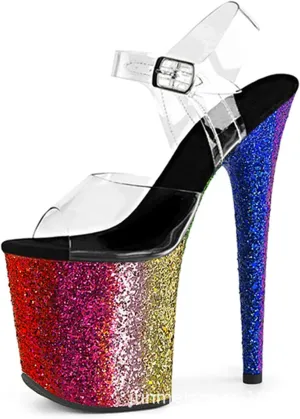 Women Platform Sandals Peep Open Toe Ankle Strap Slingback Super high Heels Sequins Glitter Dress Shoes Pumps for Sexy Nightclub Pole Dancing Stripper Club,Black,8.5