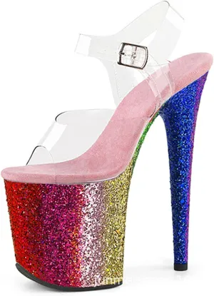Women Platform Sandals Peep Open Toe Ankle Strap Slingback Super high Heels Sequins Glitter Dress Shoes Pumps for Sexy Nightclub Pole Dancing Stripper Club,Pink,5.5