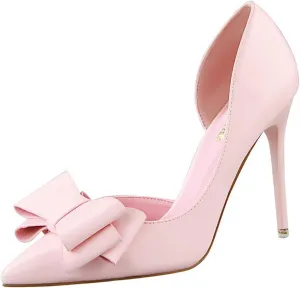 Womens Bow Heels Stiletto D'Orsay Double Bow Pumps Pointed Toe Women Dress Shoes Slip on Wedding Shoes for Bride Bridesmaid