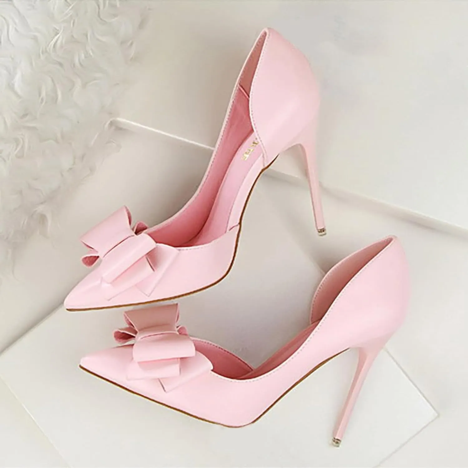 Womens Bow Heels Stiletto D'Orsay Double Bow Pumps Pointed Toe Women Dress Shoes Slip on Wedding Shoes for Bride Bridesmaid