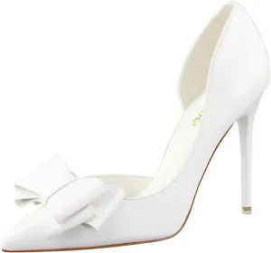 Womens Bow Heels Stiletto D'Orsay Double Bow Pumps Pointed Toe Women Dress Shoes Slip on Wedding Shoes for Bride Bridesmaid