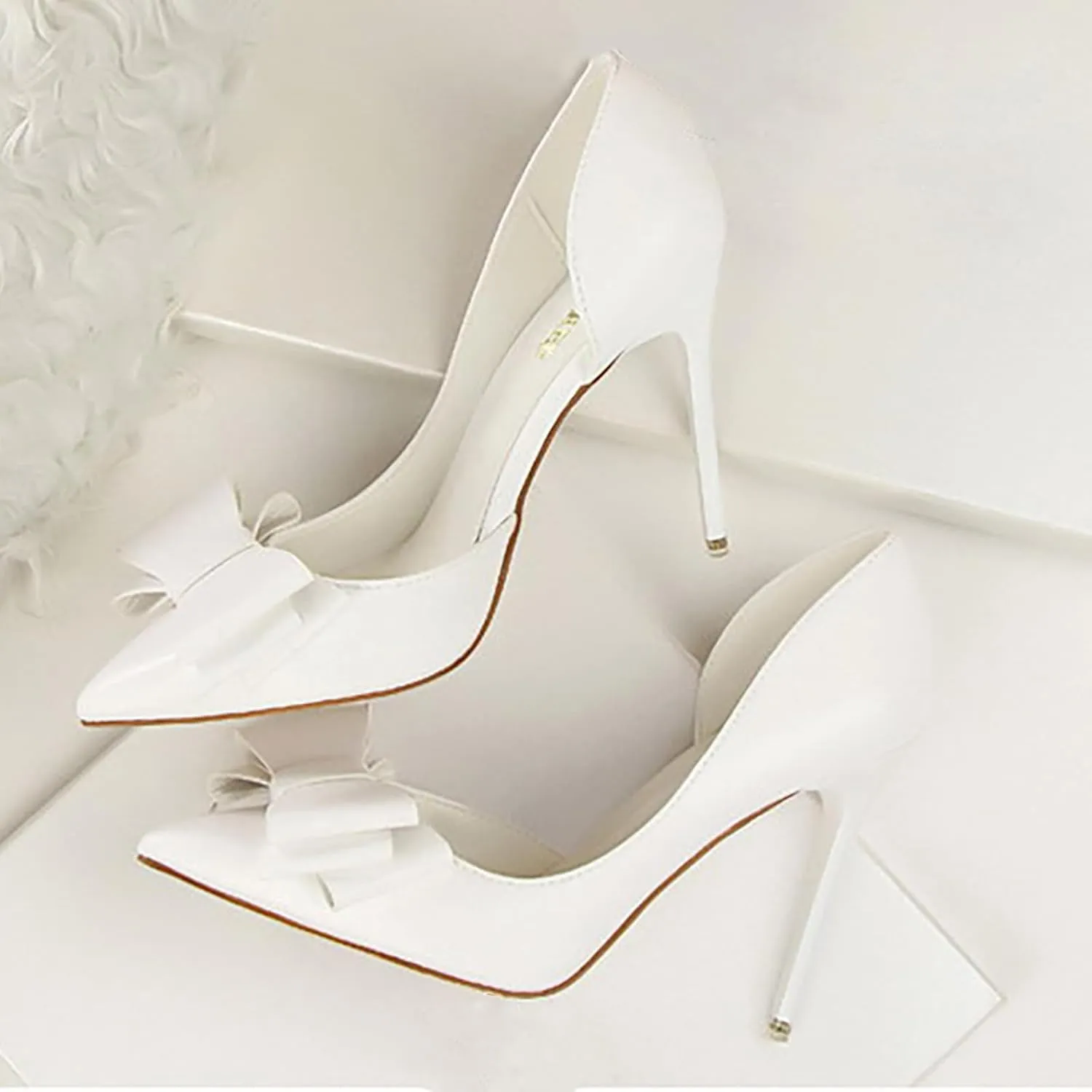 Womens Bow Heels Stiletto D'Orsay Double Bow Pumps Pointed Toe Women Dress Shoes Slip on Wedding Shoes for Bride Bridesmaid