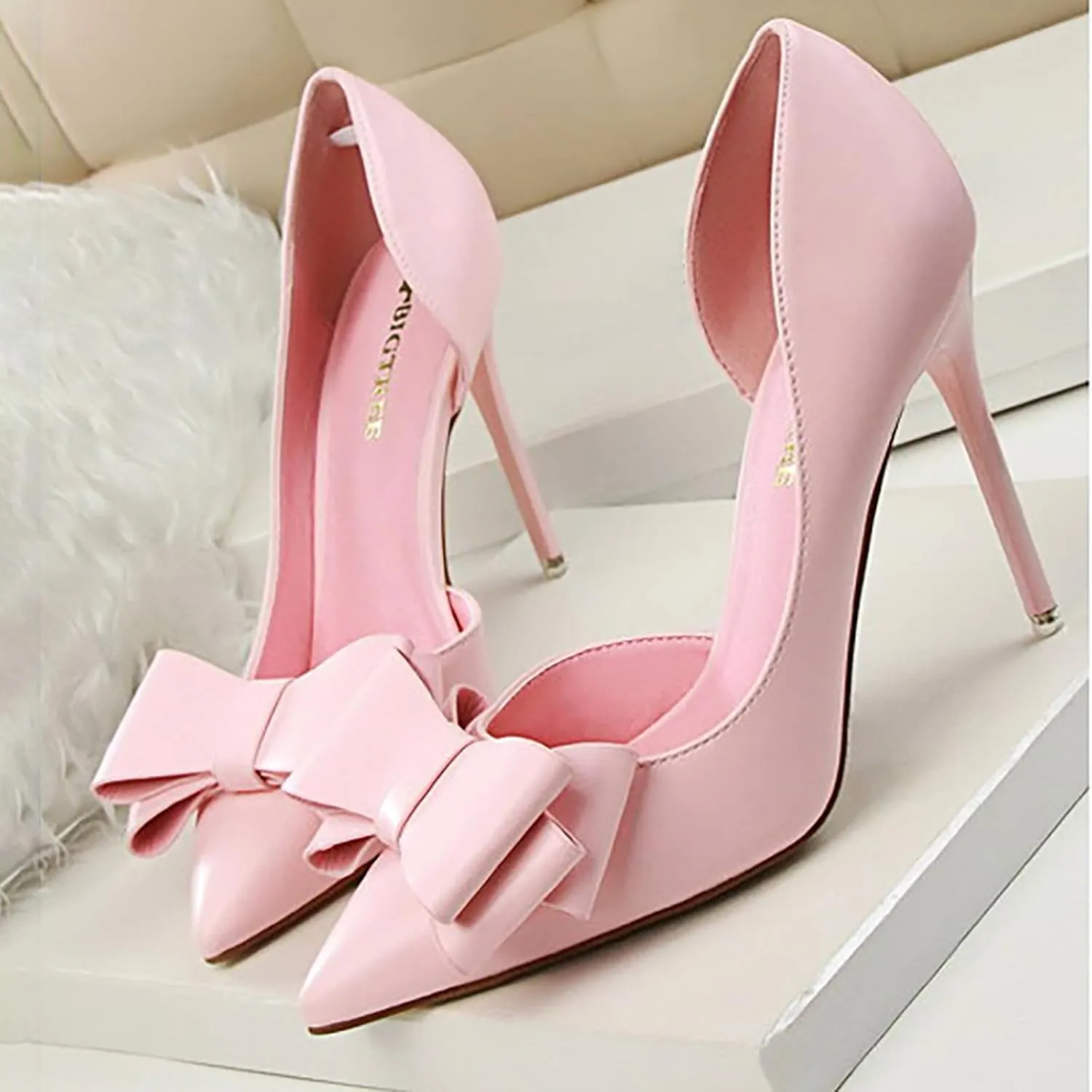 Womens Bow Heels Stiletto D'Orsay Double Bow Pumps Pointed Toe Women Dress Shoes Slip on Wedding Shoes for Bride Bridesmaid