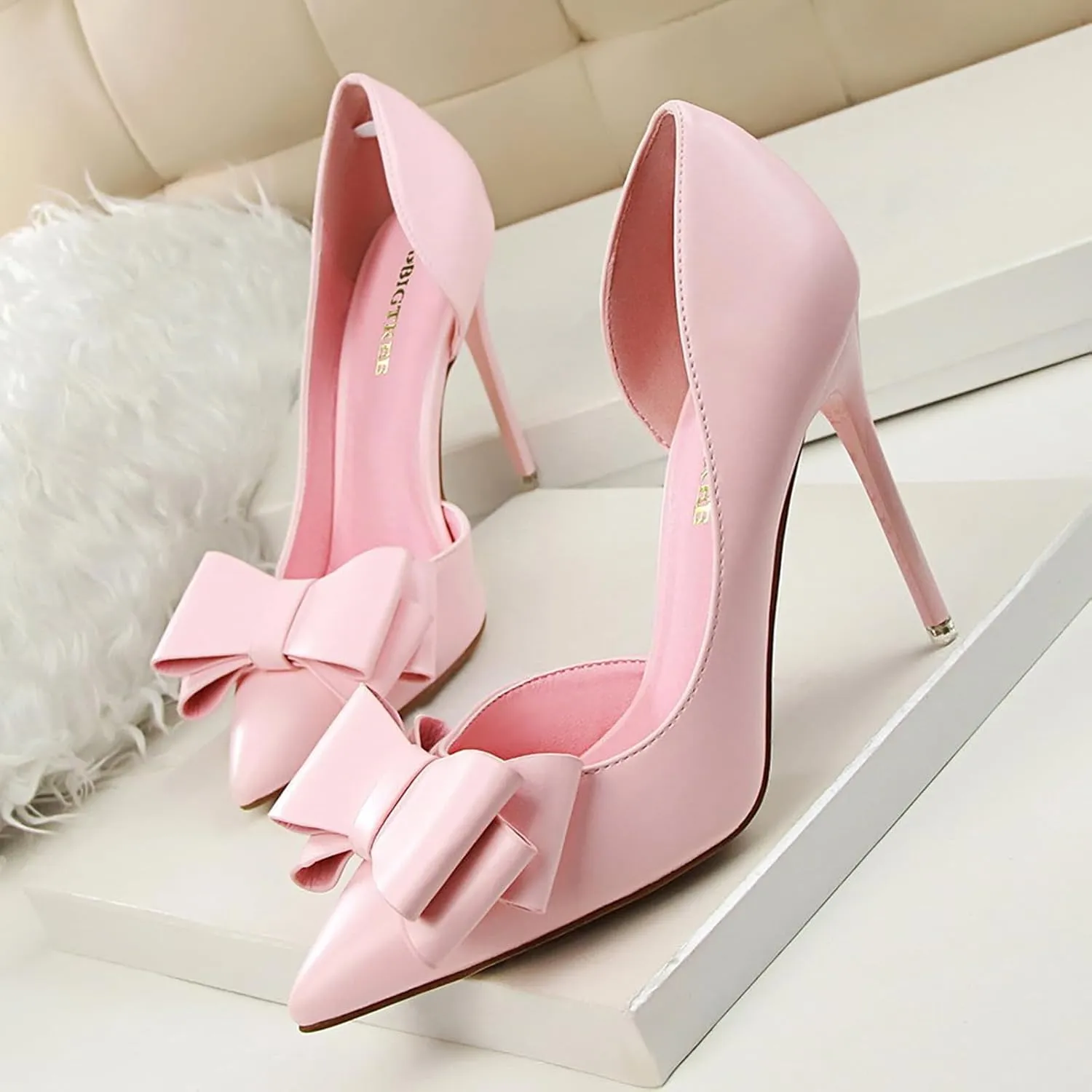 Womens Bow Heels Stiletto D'Orsay Double Bow Pumps Pointed Toe Women Dress Shoes Slip on Wedding Shoes for Bride Bridesmaid