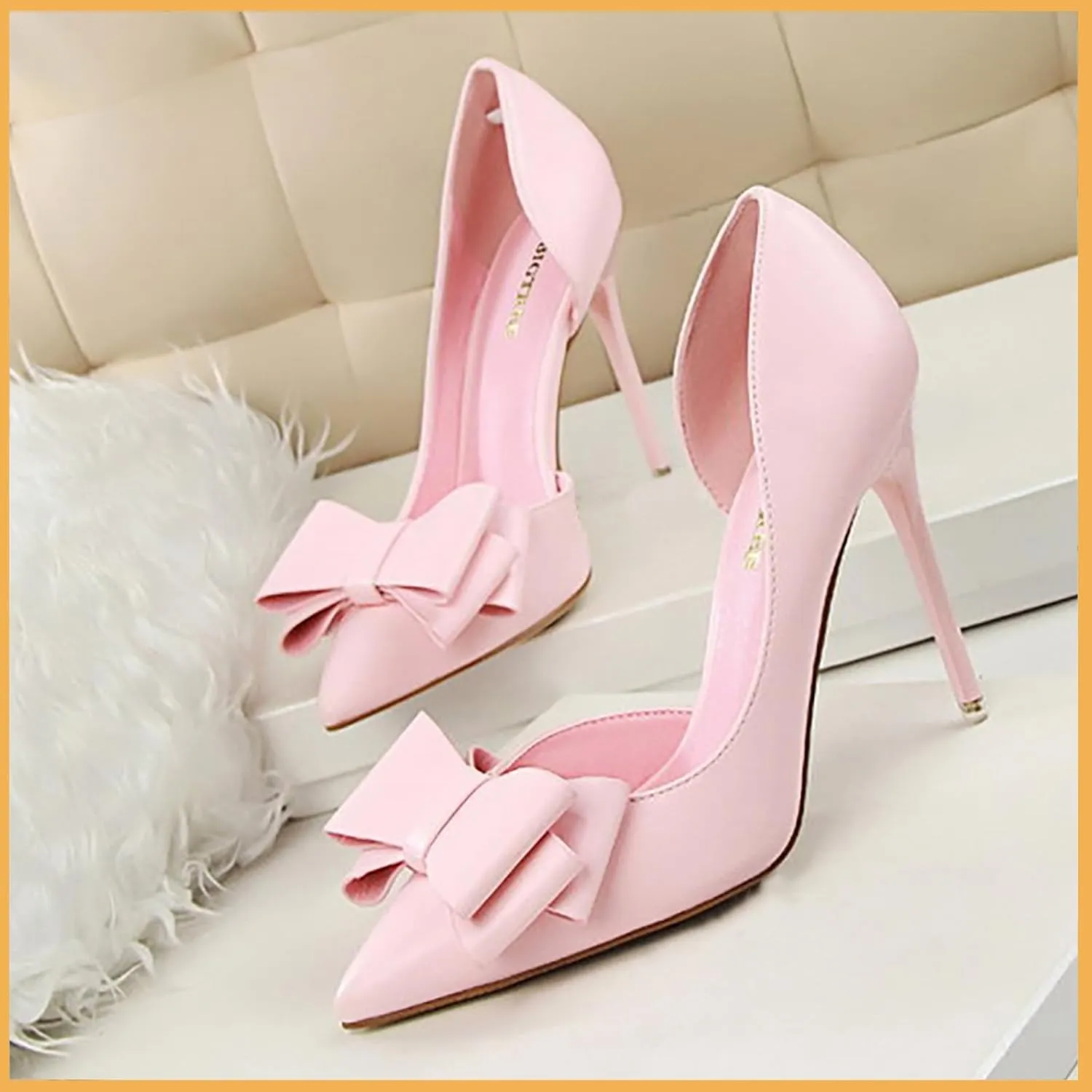 Womens Bow Heels Stiletto D'Orsay Double Bow Pumps Pointed Toe Women Dress Shoes Slip on Wedding Shoes for Bride Bridesmaid