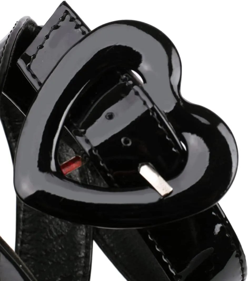Women's Cute Heart Platform Heels Pumps Block Heel Flatform Shoes Ankle Strap Buckles Dress Pumps