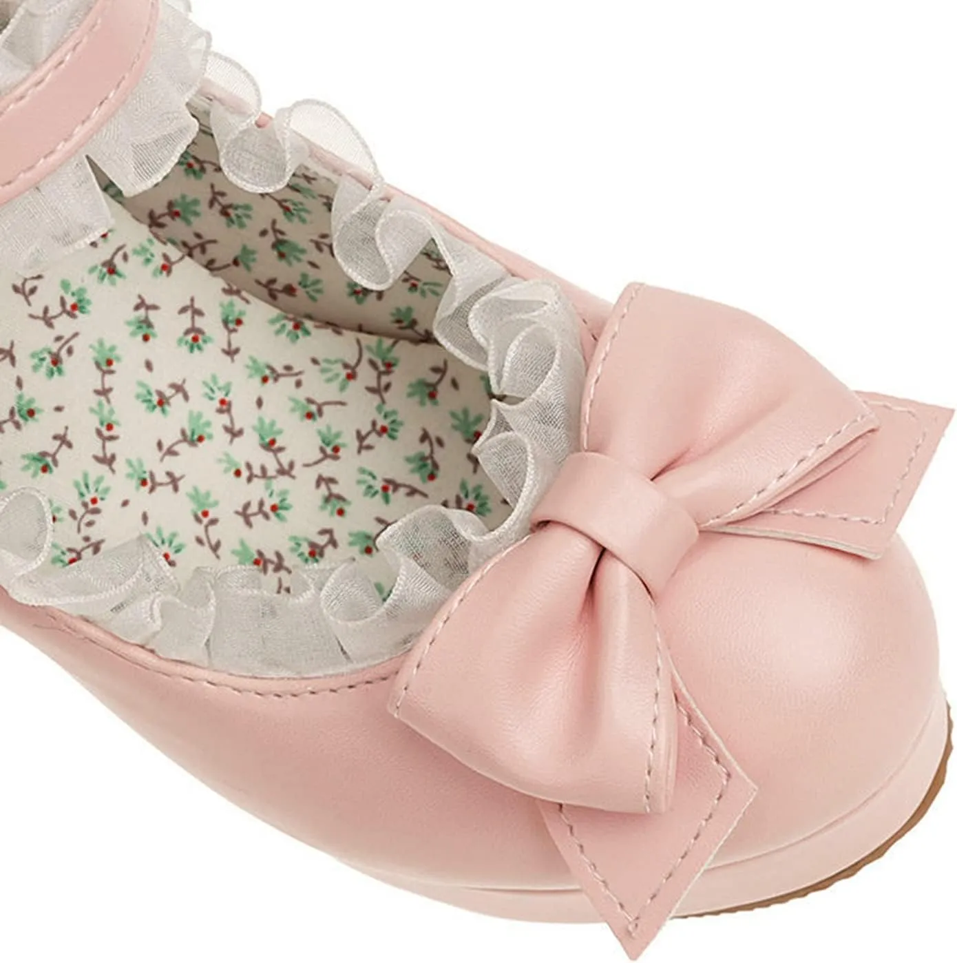 Womens Cute Lolita Dress Pumps Lace Bowknot Comfy Chunky High Heel Round Toe Platform Mary Jane Shoes