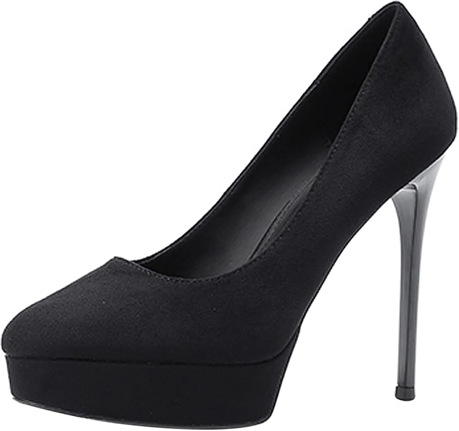 Womens High Heel Platform Pumps Round Toe Sky Stilettoes Waterproof Suede Closed Pointed 4.72" Party Dress Summer Sandals Shoes Office Wedding