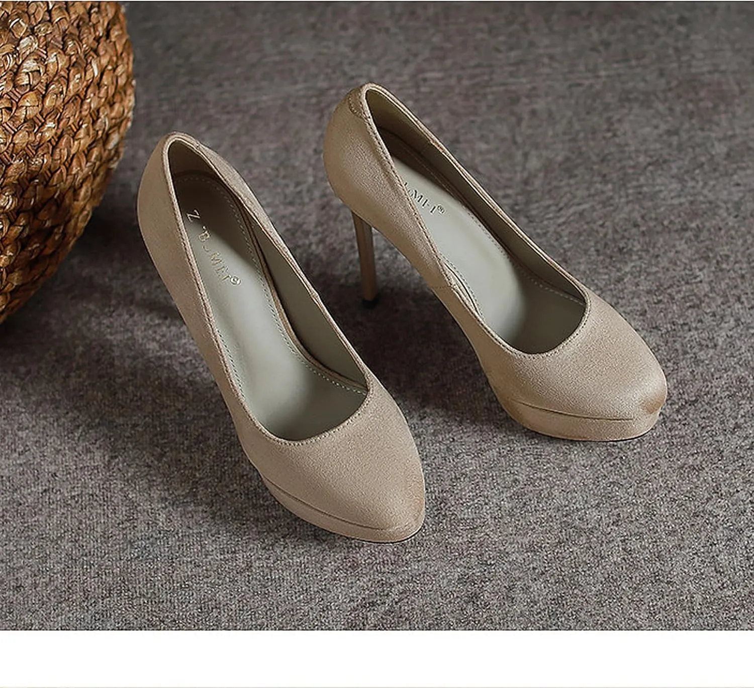 Womens High Heel Platform Pumps Round Toe Sky Stilettoes Waterproof Suede Closed Pointed 4.72" Party Dress Summer Sandals Shoes Office Wedding