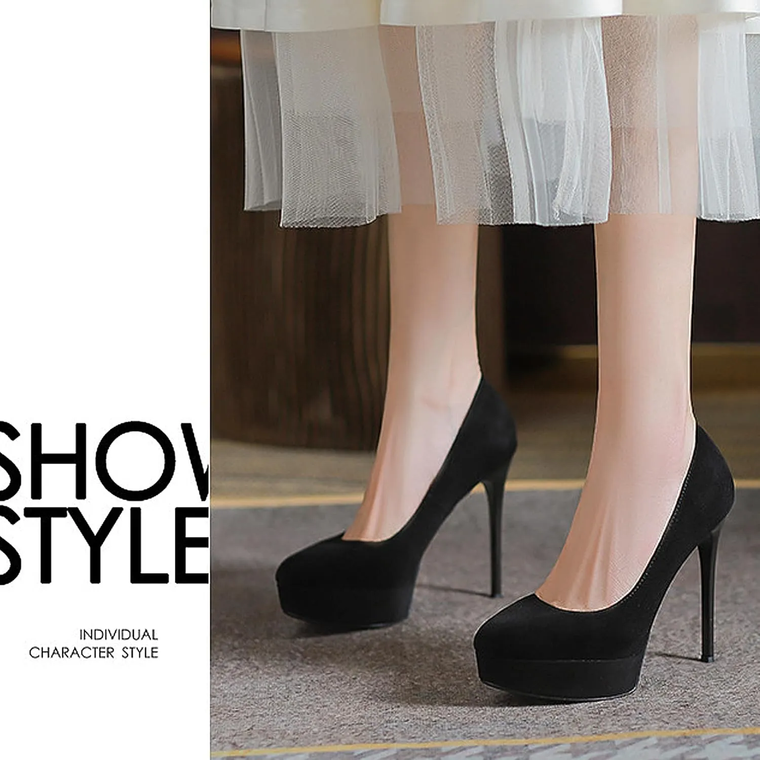 Womens High Heel Platform Pumps Round Toe Sky Stilettoes Waterproof Suede Closed Pointed 4.72" Party Dress Summer Sandals Shoes Office Wedding