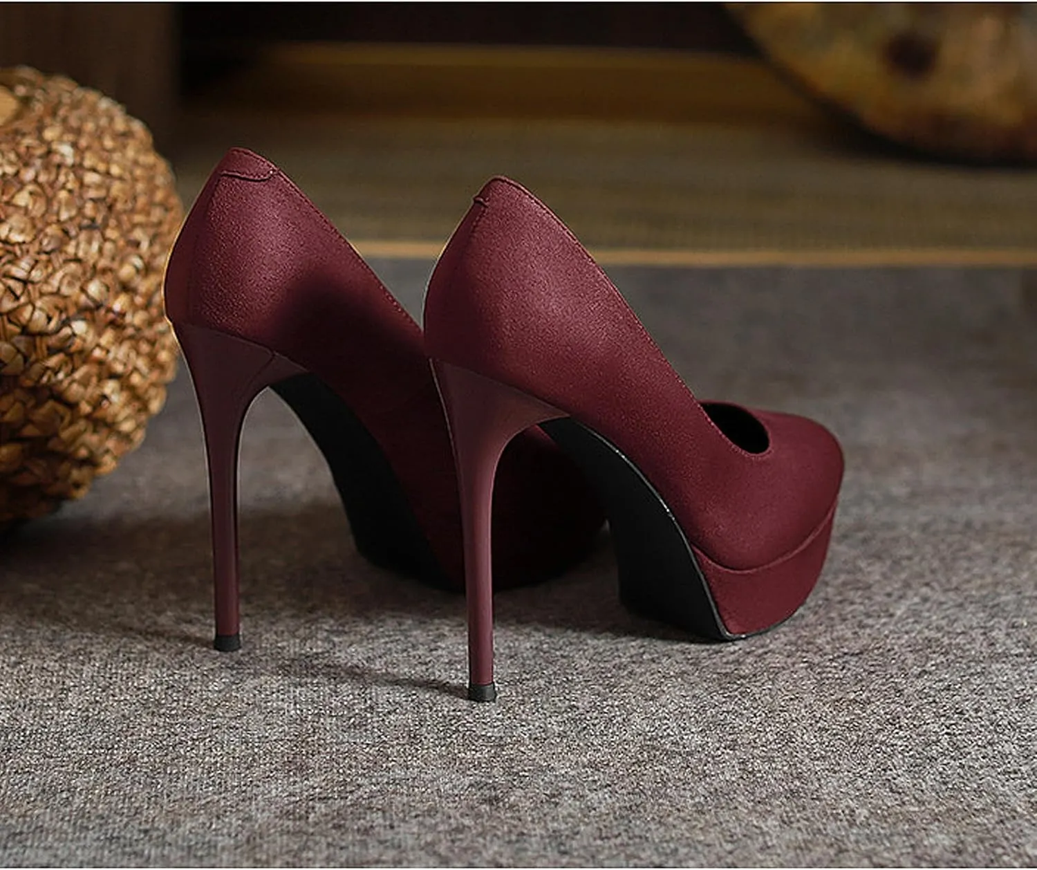 Womens High Heel Platform Pumps Round Toe Sky Stilettoes Waterproof Suede Closed Pointed 4.72" Party Dress Summer Sandals Shoes Office Wedding