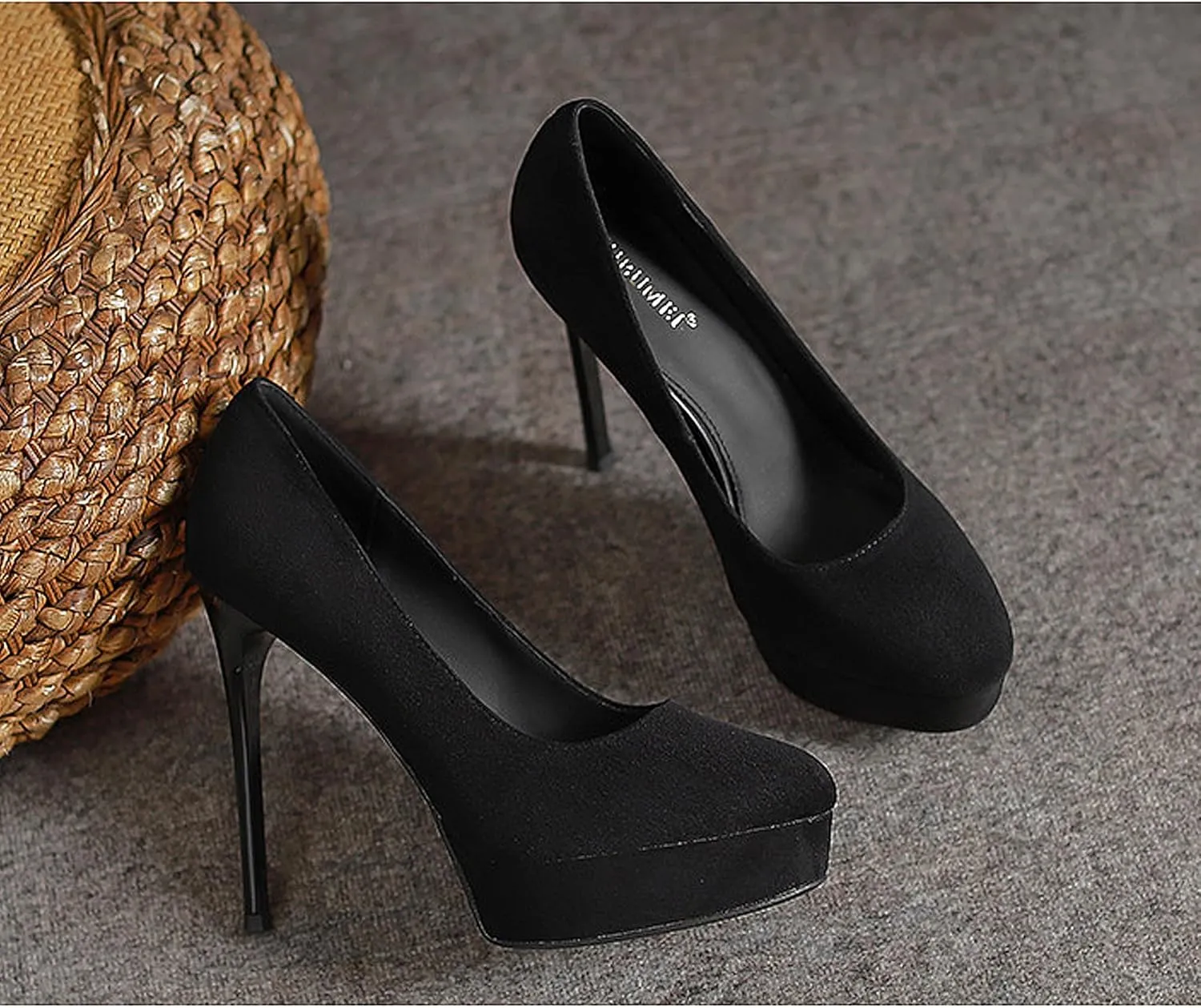 Womens High Heel Platform Pumps Round Toe Sky Stilettoes Waterproof Suede Closed Pointed 4.72" Party Dress Summer Sandals Shoes Office Wedding